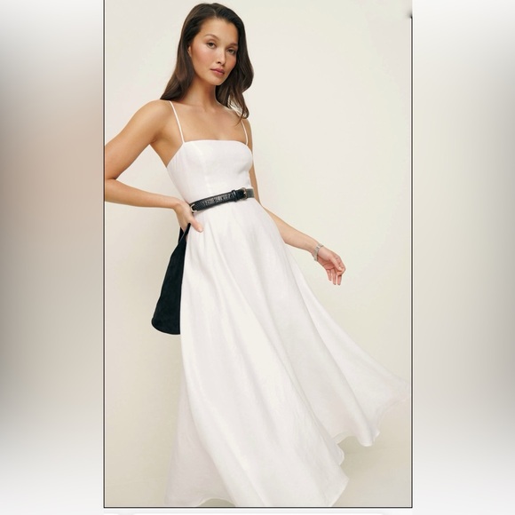 NWT Reformation Monette 100% Linen Midi Dress in White - Picture 7 of 17